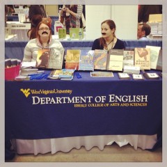 MFA students Sara Lucas and Jessi Lewis at the WVU table at AWP