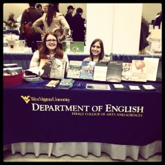 MFA Students Sara Lucas and Christina Seymour at the WVU Table at AWP