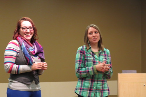 Hannah and Christina at the Bolton Workshop Reading